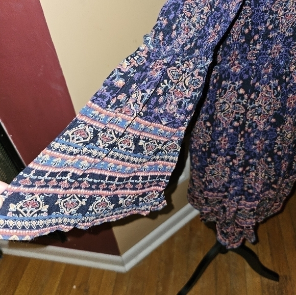 Aeropostale Blue Printed Mock Neck Smocked Fit & Flare Dress. Sz S 🙂 - Picture 4 of 6